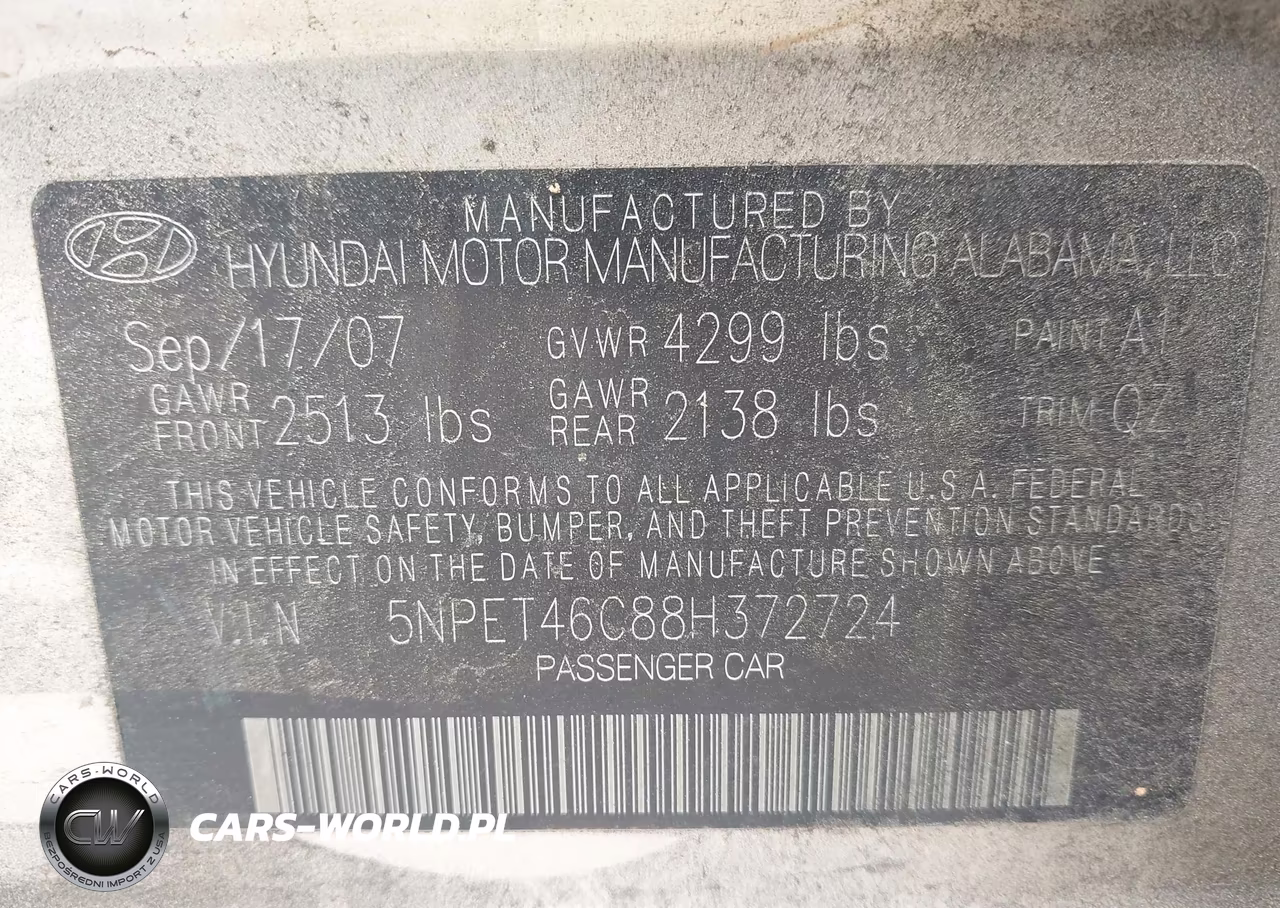 2008 Hyundai Sonata Gls VIN:5NPET46C88H372724 - 9