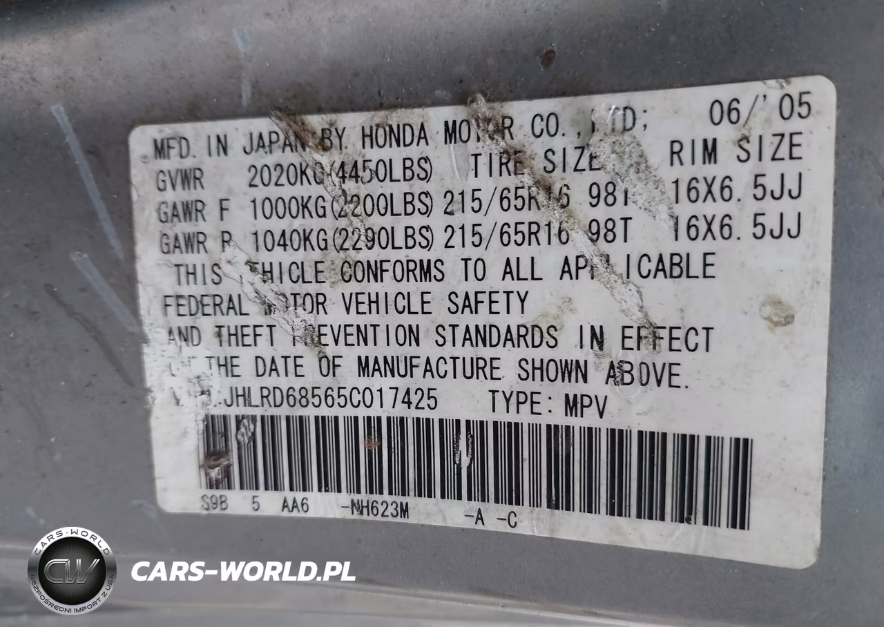 2005 Honda Cr-V Lx VIN:JHLRD68565C017425 - 9