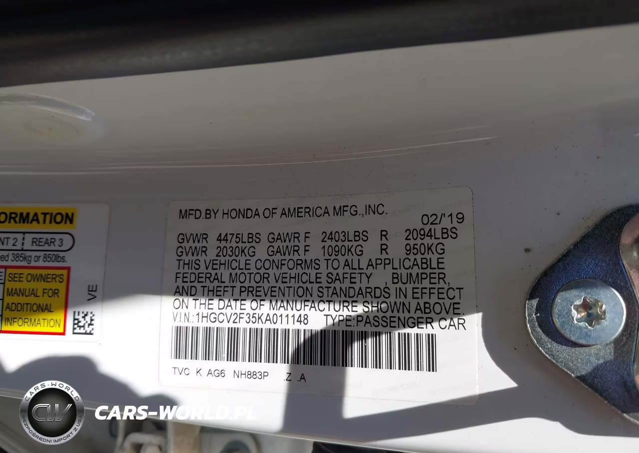 2019 Honda Accord Sport 2.0T VIN:1HGCV2F35KA011148 - 9