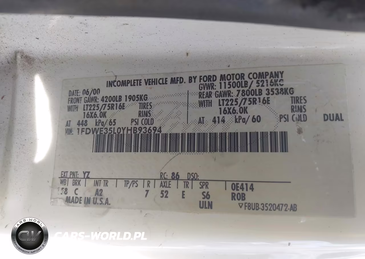 2000 Ford E-350 Cutaway Standard VIN:1FDWE35L0YHB93694 - 8