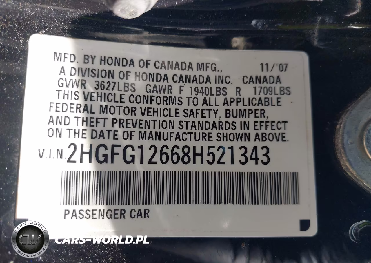 2008 Honda Civic Lx VIN:2HGFG12668H521343 - 9