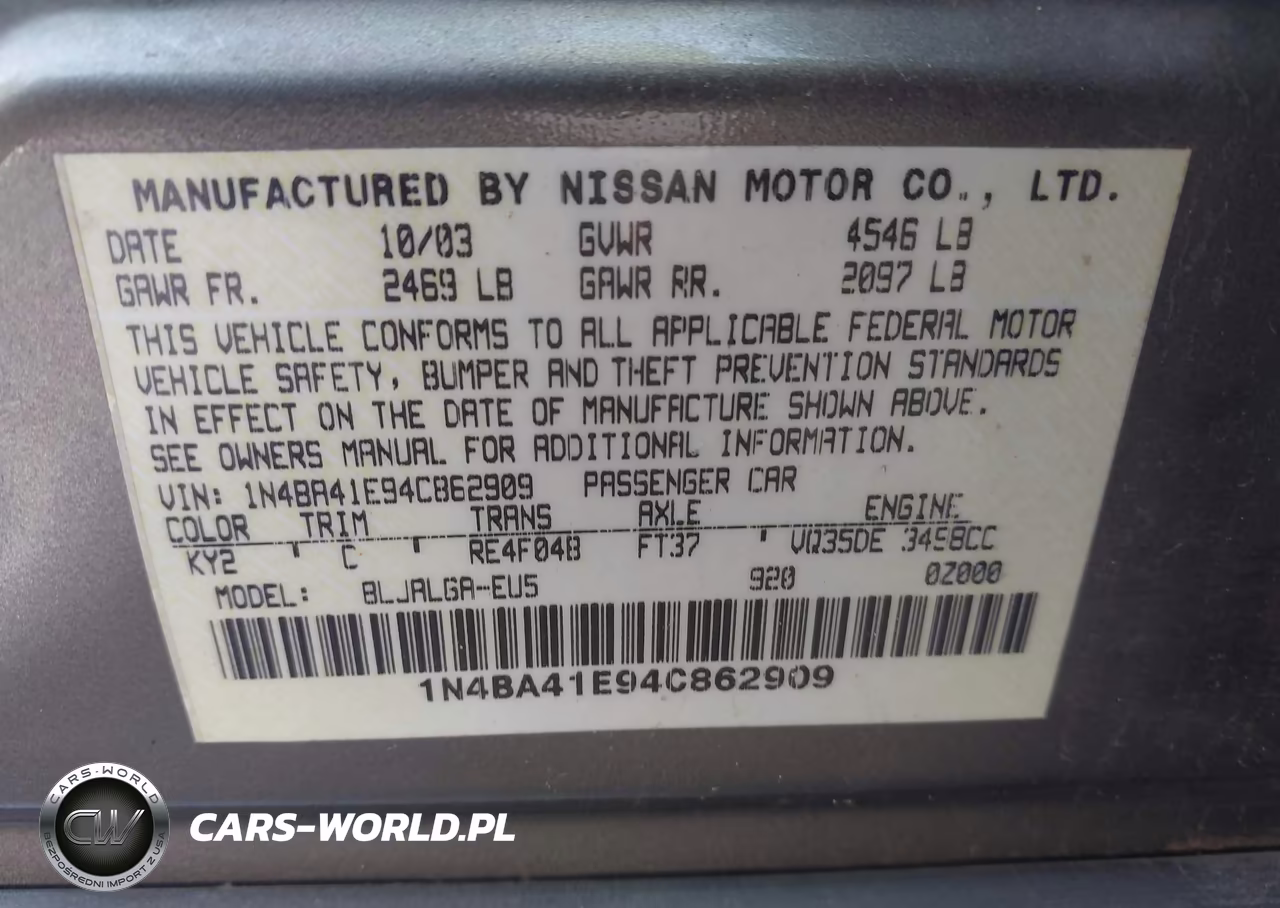 2004 Nissan Maxima 3.5 Sl VIN:1N4BA41E94C862909 - 9