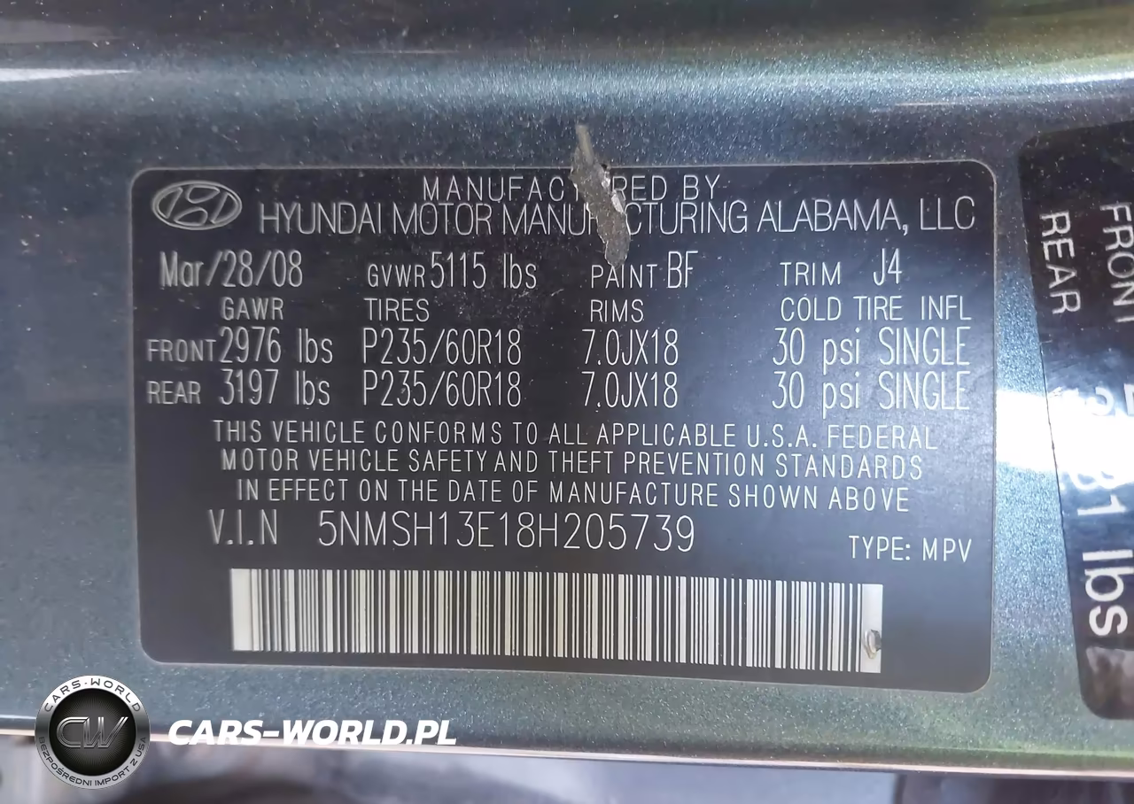 2008 Hyundai Santa Fe Limited-Se VIN:5NMSH13E18H205739 - 9