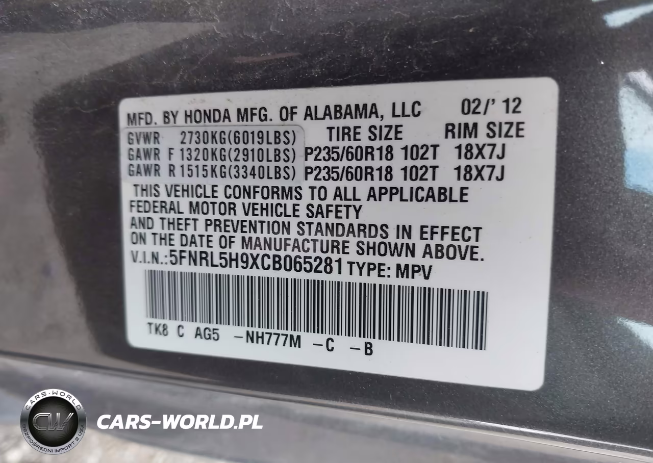 2012 Honda Odyssey Touring-Touring Elite VIN:5FNRL5H9XCB065281 - 9