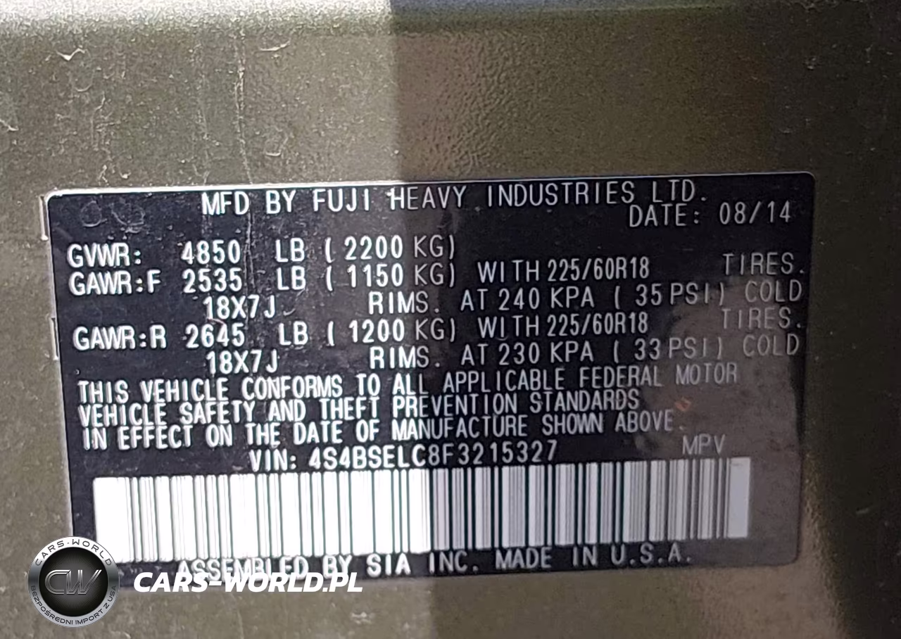 2015 Subaru Outback 3.6R Limited VIN:4S4BSELC8F3215327 - 9