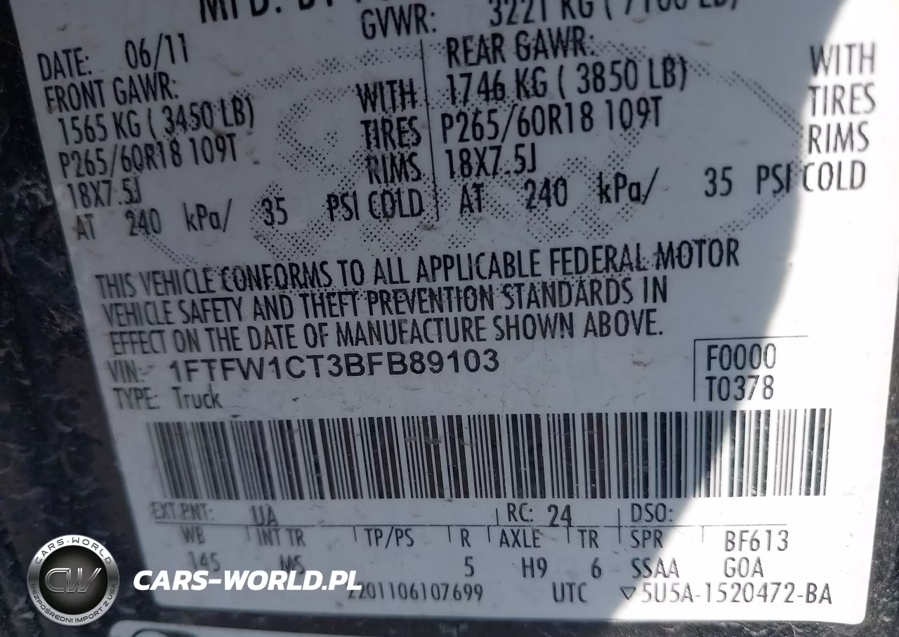 2011 Ford F-150 Xlt VIN:1FTFW1CT3BFB89103 - 9