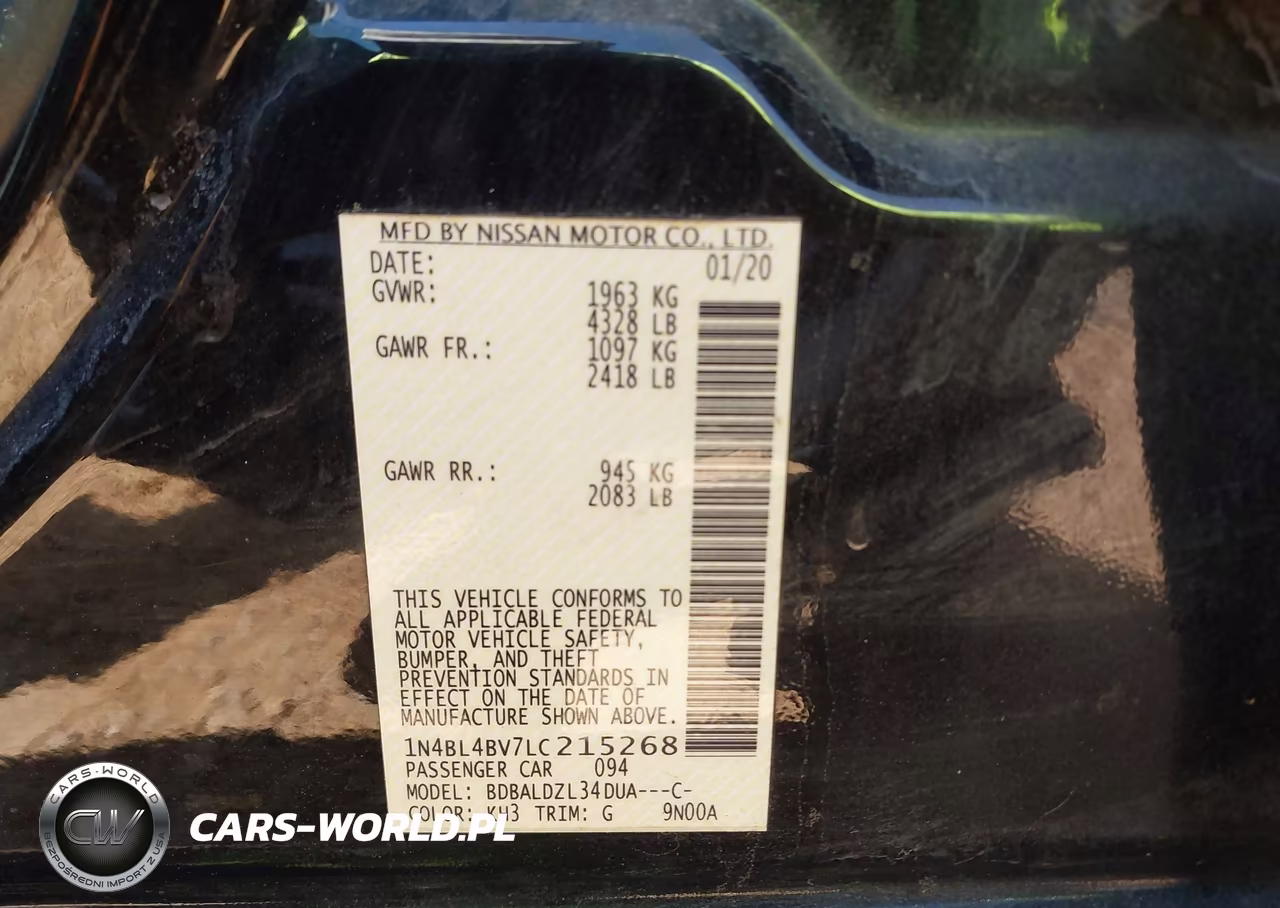 2020 Nissan Altima S Fwd VIN:1N4BL4BV7LC215268 - 9