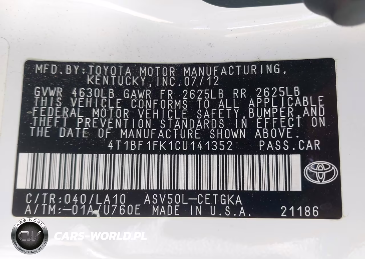 2012 Toyota Camry Xle VIN:4T1BF1FK1CU141352 - 9