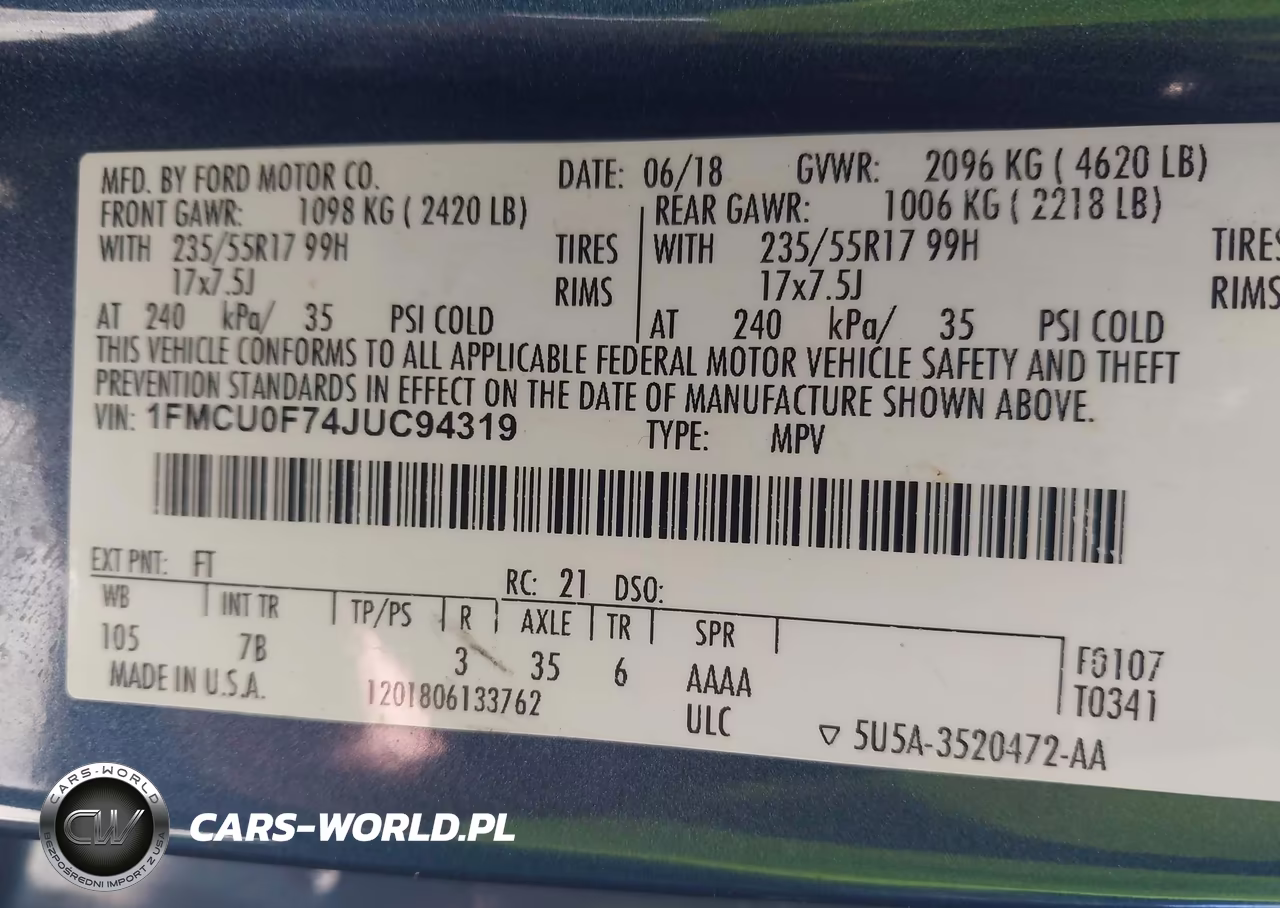 2018 Ford Escape S VIN:1FMCU0F74JUC94319 - 9
