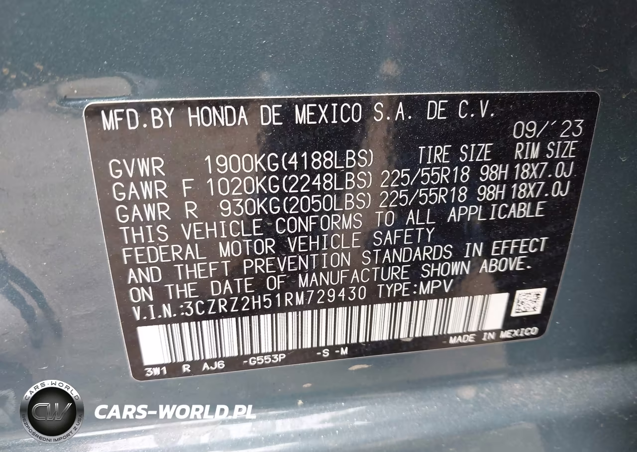 2024 Honda Hr-V Awd Sport-Awd Sport W-O Bsi VIN:3CZRZ2H51RM729430 - 9