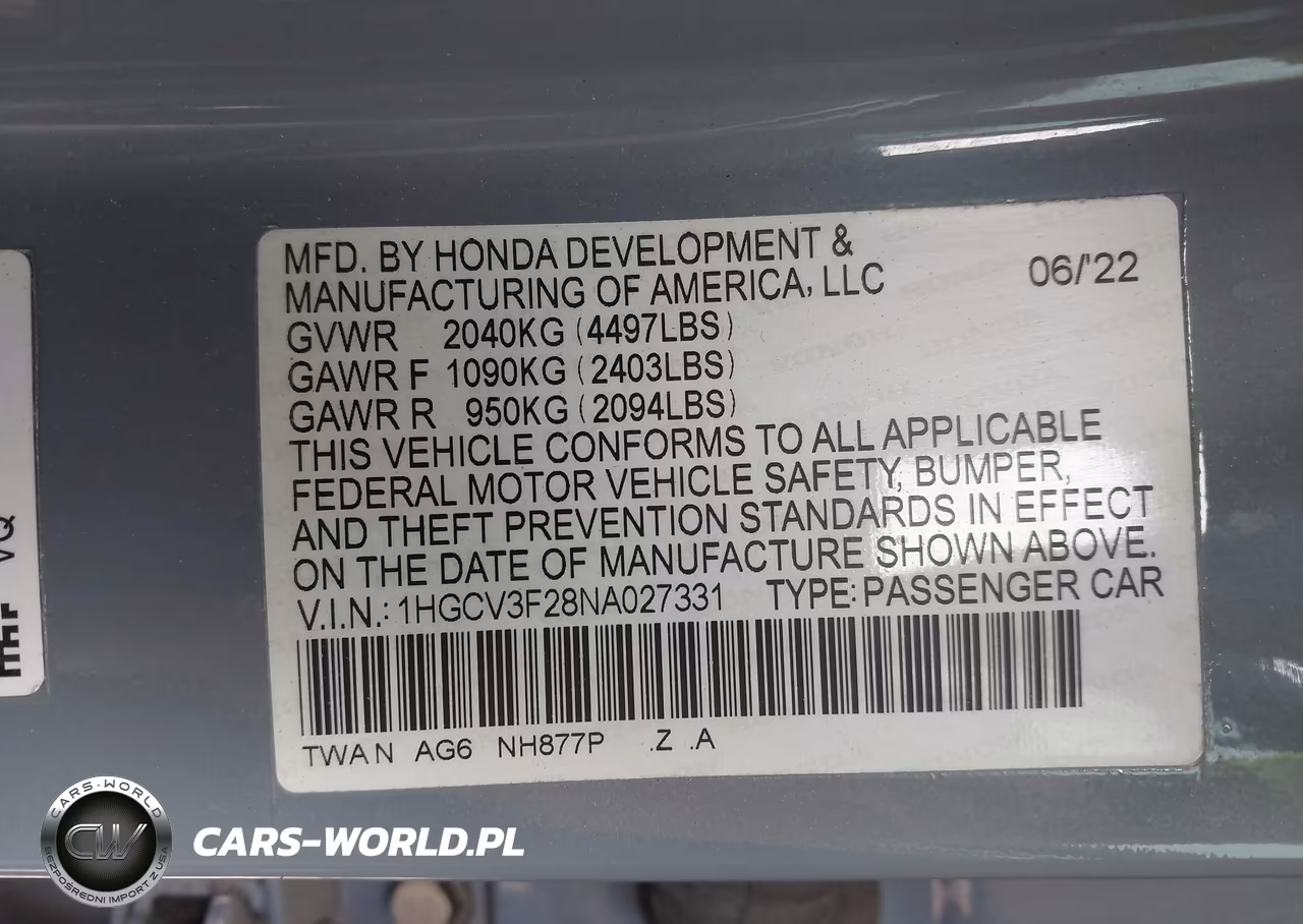 2022 Honda Accord Hybrid Sport VIN:1HGCV3F28NA027331 - 9