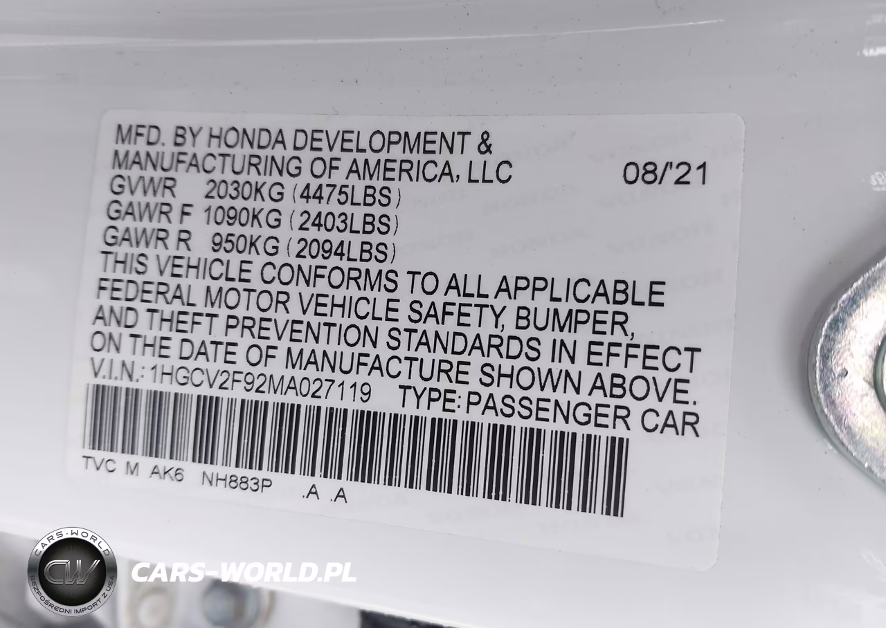 2021 Honda Accord Touring VIN:1HGCV2F92MA027119 - 9