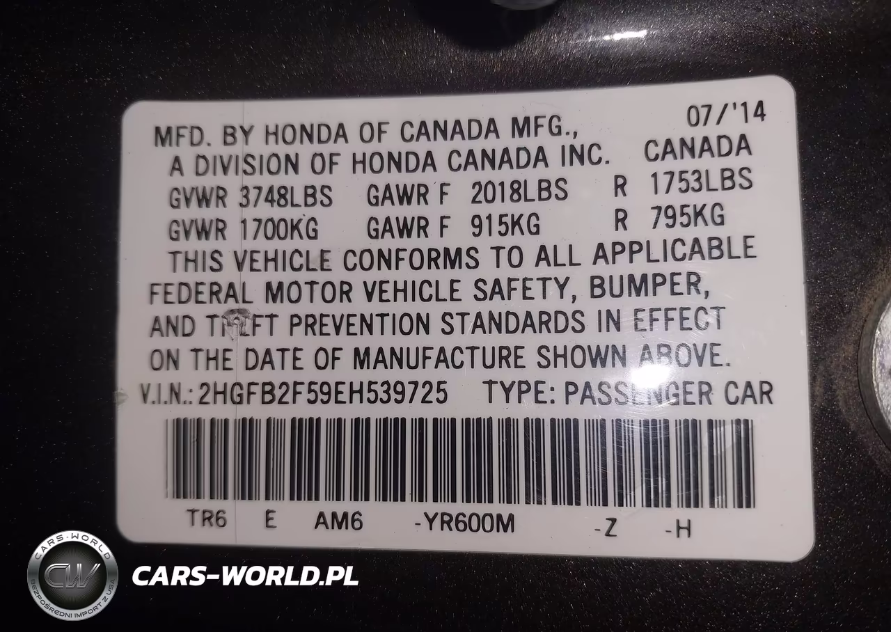 2014 Honda Civic Lx VIN:2HGFB2F59EH539725 - 9