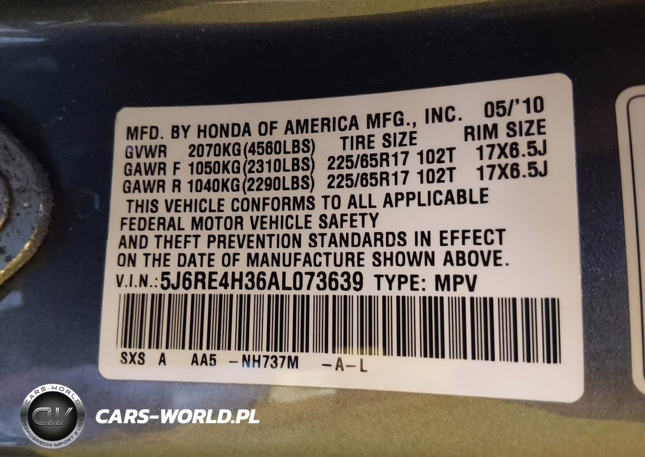 2010 Honda Cr-V Lx VIN:5J6RE4H36AL073639 - 9