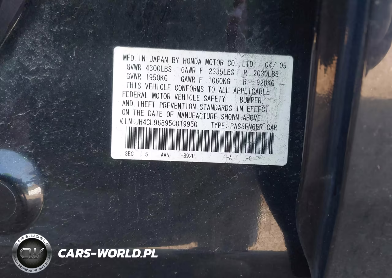 2005 Acura Tsx VIN:JH4CL96895C019950 - 9