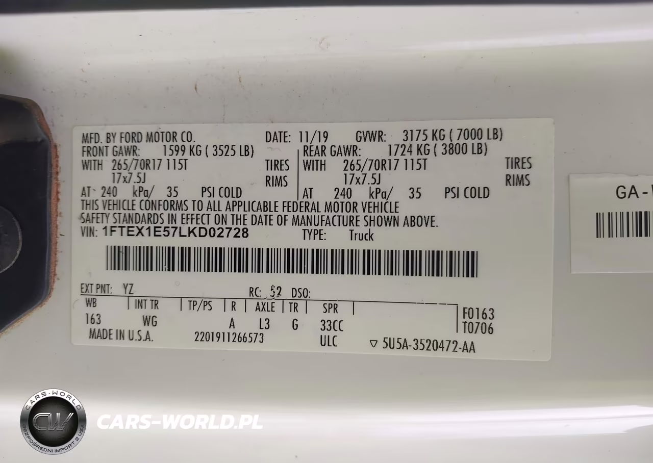 2020 Ford F-150 Xl VIN:1FTEX1E57LKD02728 - 9