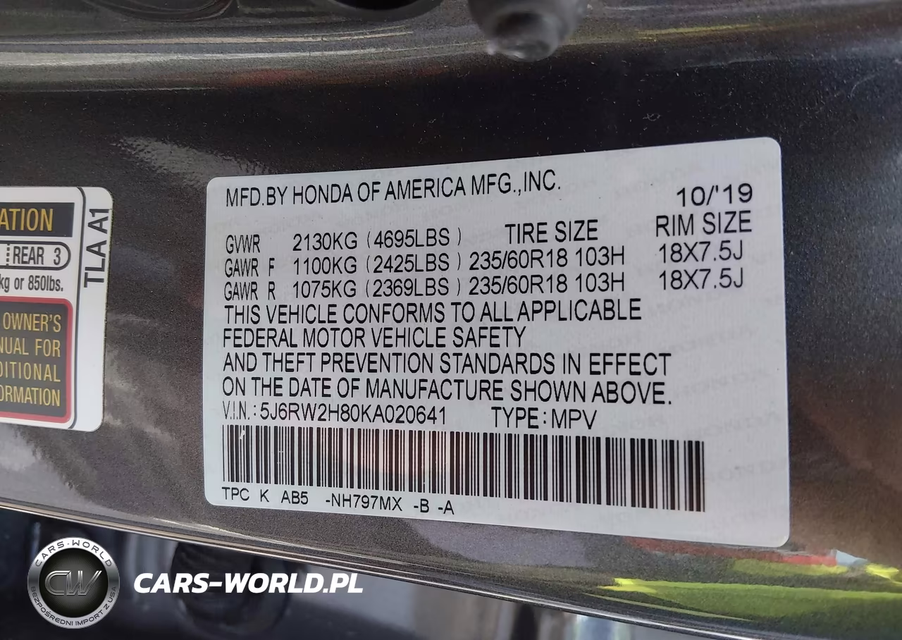 2019 Honda Cr-V Ex-L VIN:5J6RW2H80KA020641 - 9