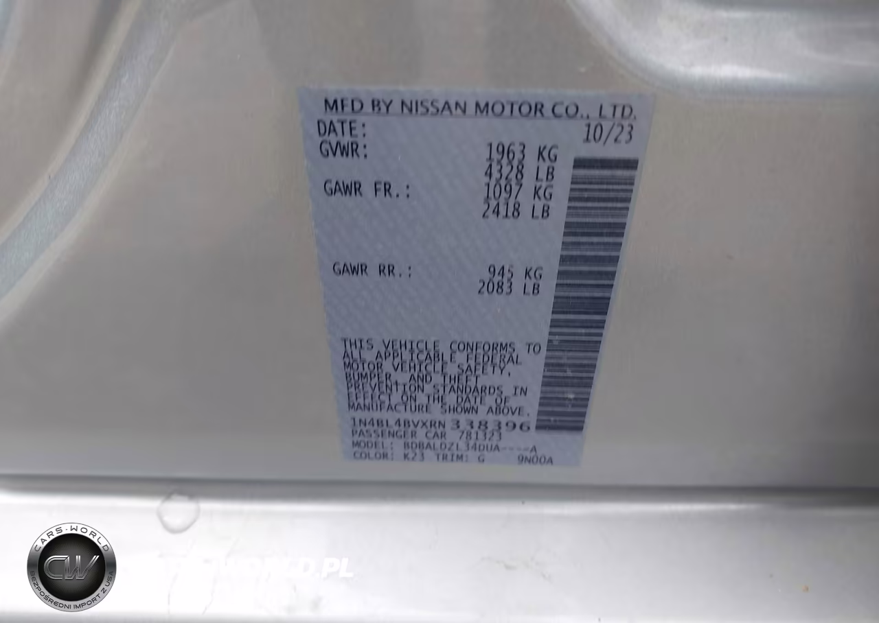 2024 Nissan Altima S Fwd VIN:1N4BL4BVXRN338396 - 9