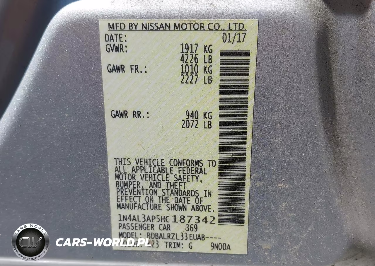 2017 Nissan Altima 2.5 Sl VIN:1N4AL3AP5HC187342 - 9