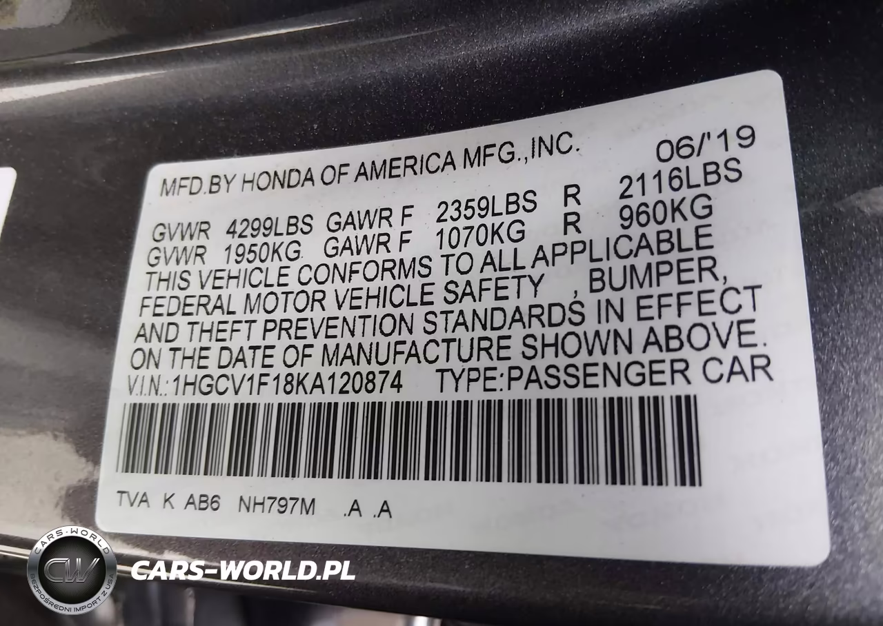 2019 Honda Accord Lx VIN:1HGCV1F18KA120874 - 9