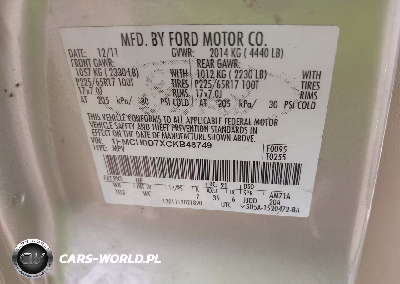 2012 Ford Escape Xlt VIN:1FMCU0D7XCKB48749 - 9