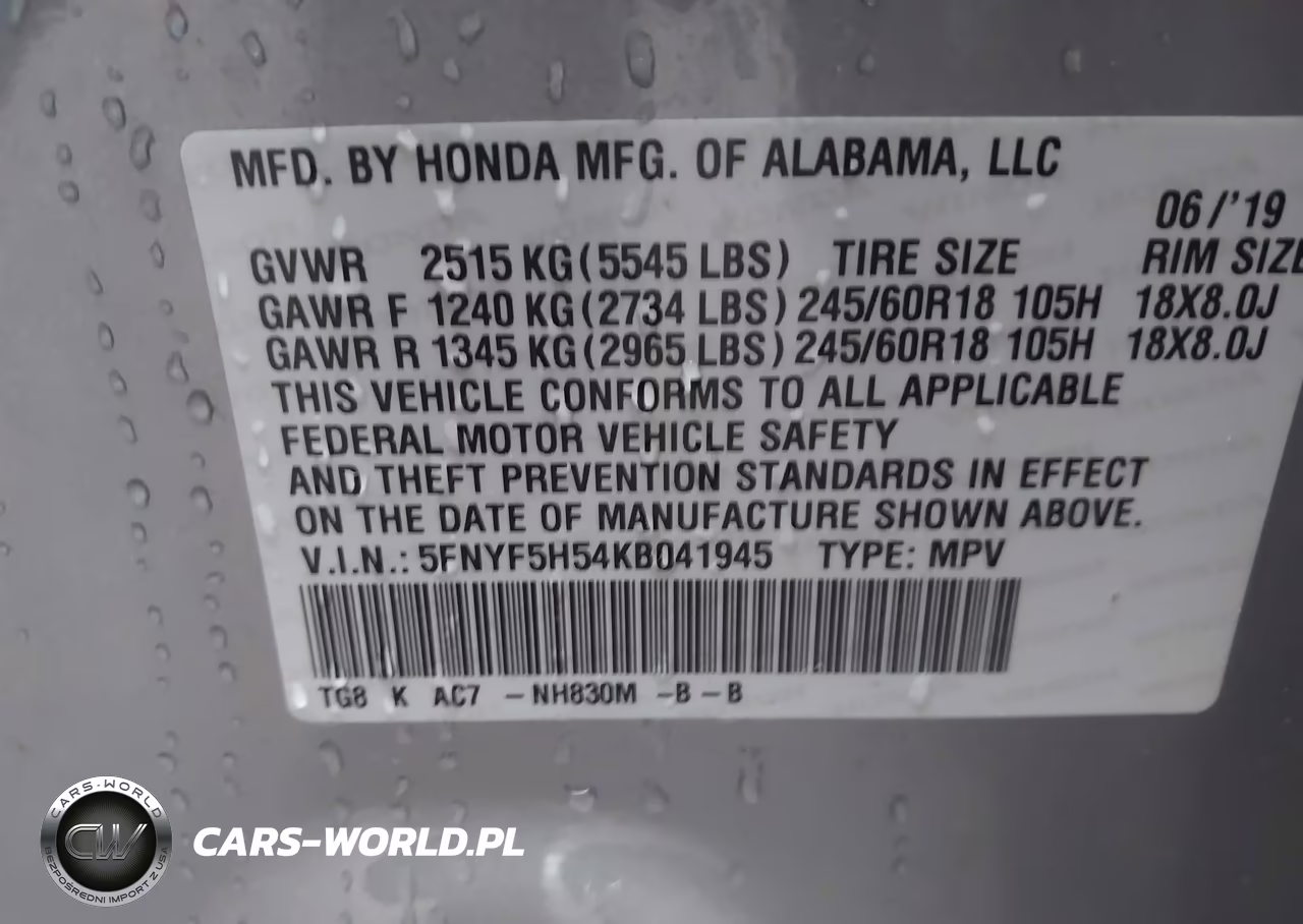 2019 Honda Pilot Ex-L VIN:5FNYF5H54KB041945 - 9