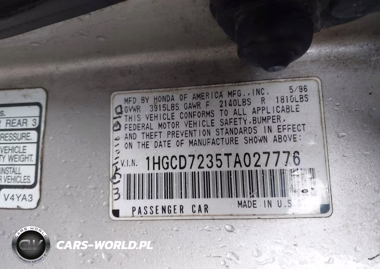 1996 Honda Accord Lx VIN:1HGCD7235TA027776 - 9