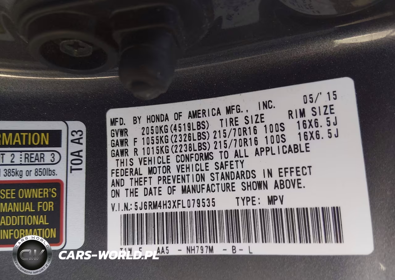2015 Honda Cr-V Lx VIN:5J6RM4H3XFL079535 - 9