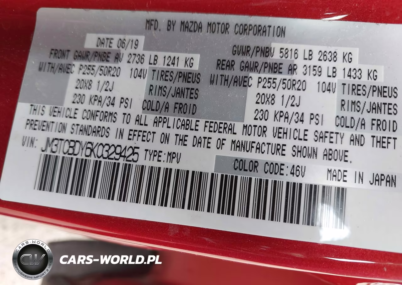 2019 Mazda Cx-9 Grand Touring VIN:JM3TCBDY6K0329425 - 9