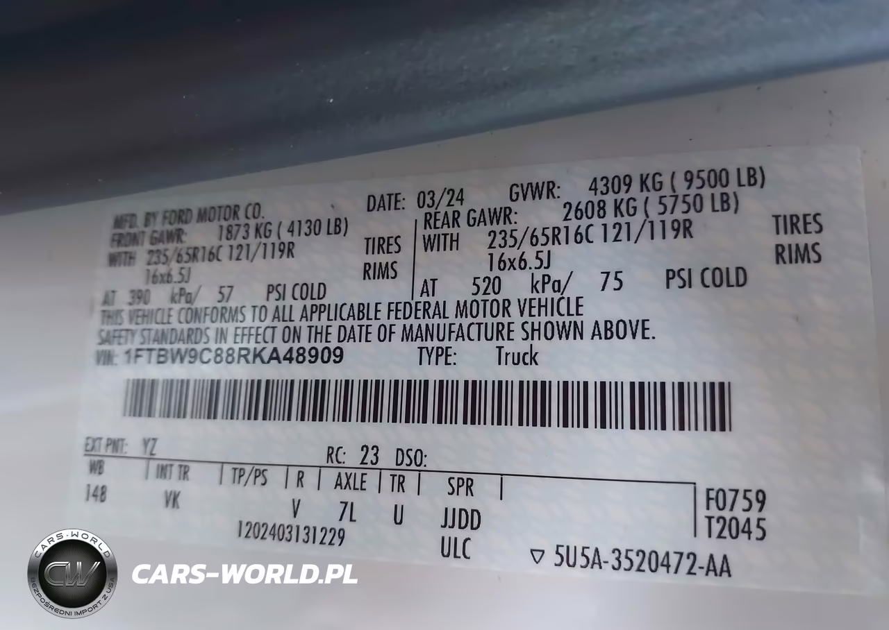 2024 Ford Transit-350 VIN:1FTBW9C88RKA48909 - 9
