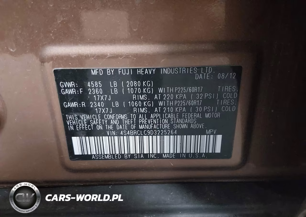 2013 Subaru Outback 2.5I Limited VIN:4S4BRCLC9D3225264 - 9