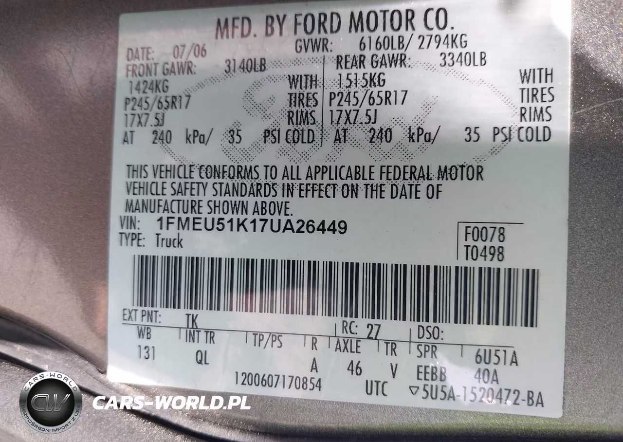 2007 Ford Explorer Sport Trac Xlt VIN:1FMEU51K17UA26449 - 9