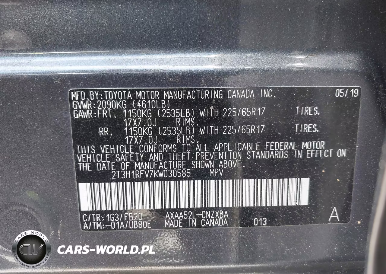 2019 Toyota Rav4 Le VIN:2T3H1RFV7KW030585 - 9