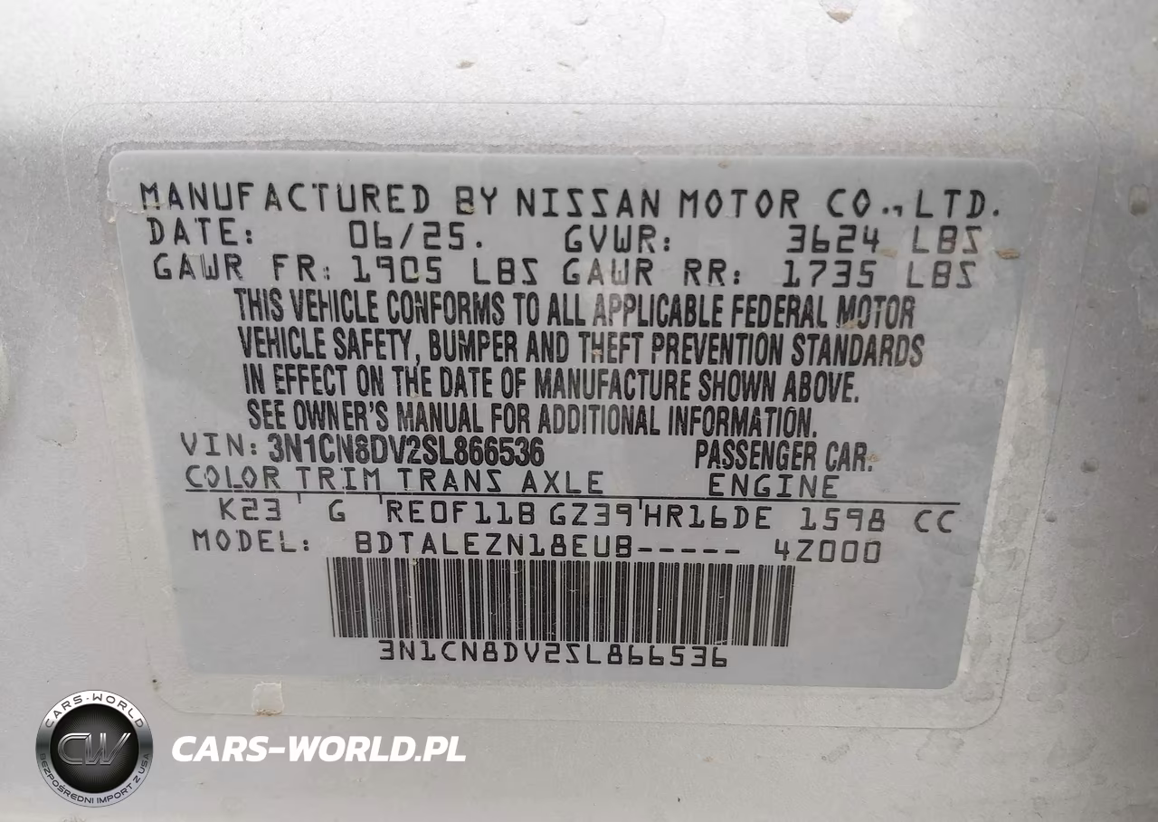 2025 Nissan Versa 1.6 S VIN:3N1CN8DV2SL866536 - 9