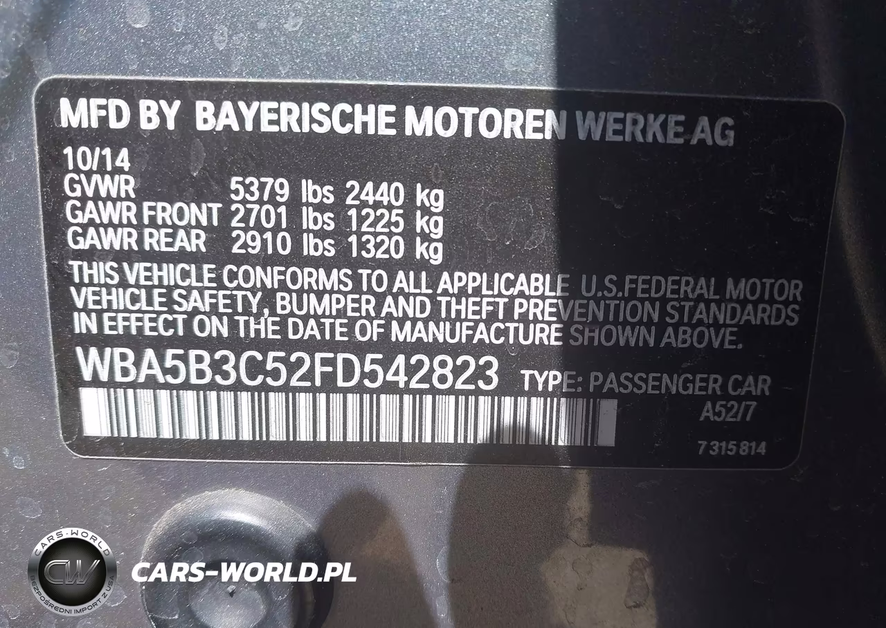 2015 BMW 535I xDrive VIN:WBA5B3C52FD542823 - 9