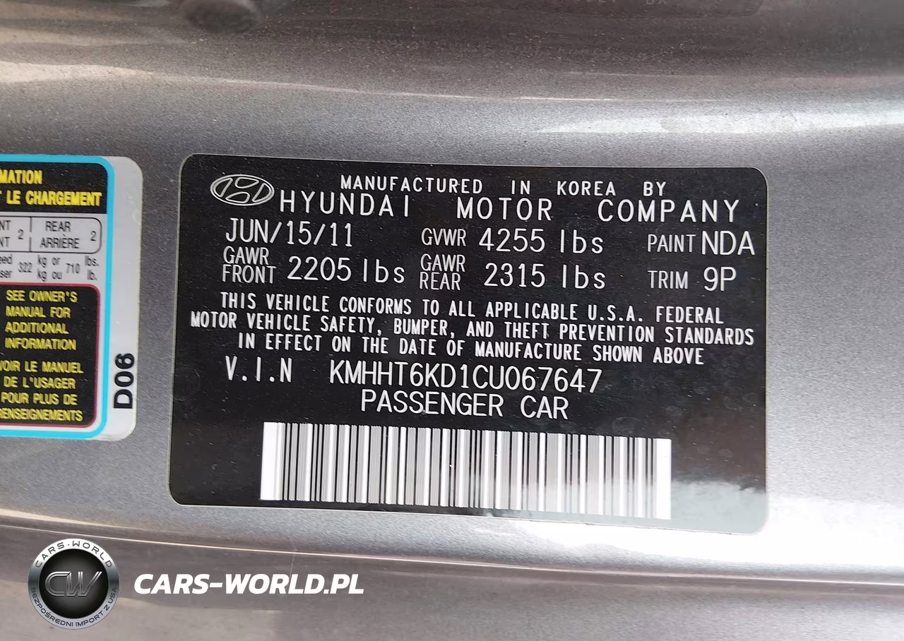 2012 Hyundai Genesis 2.0T VIN:KMHHT6KD1CU067647 - 9