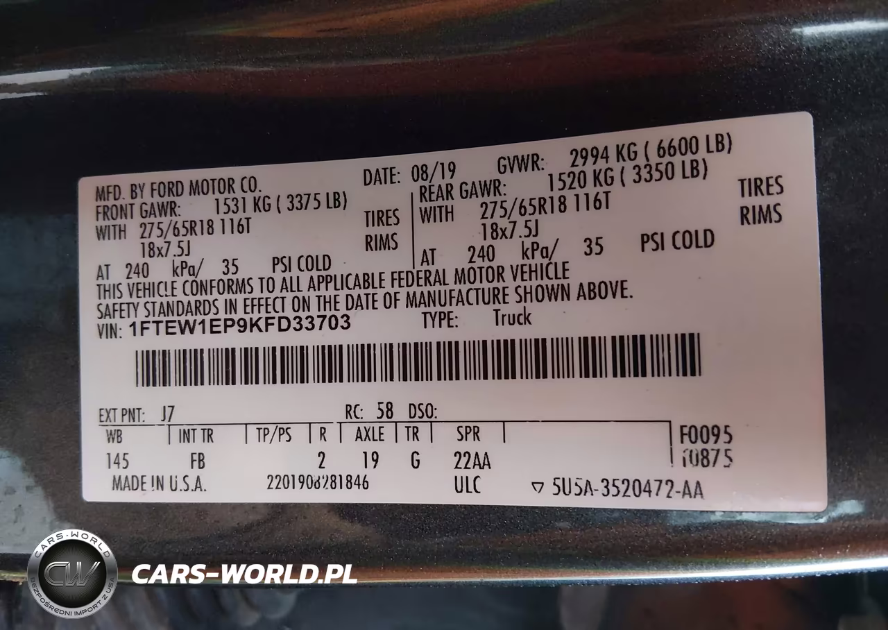 2019 Ford F-150 Xlt VIN:1FTEW1EP9KFD33703 - 9