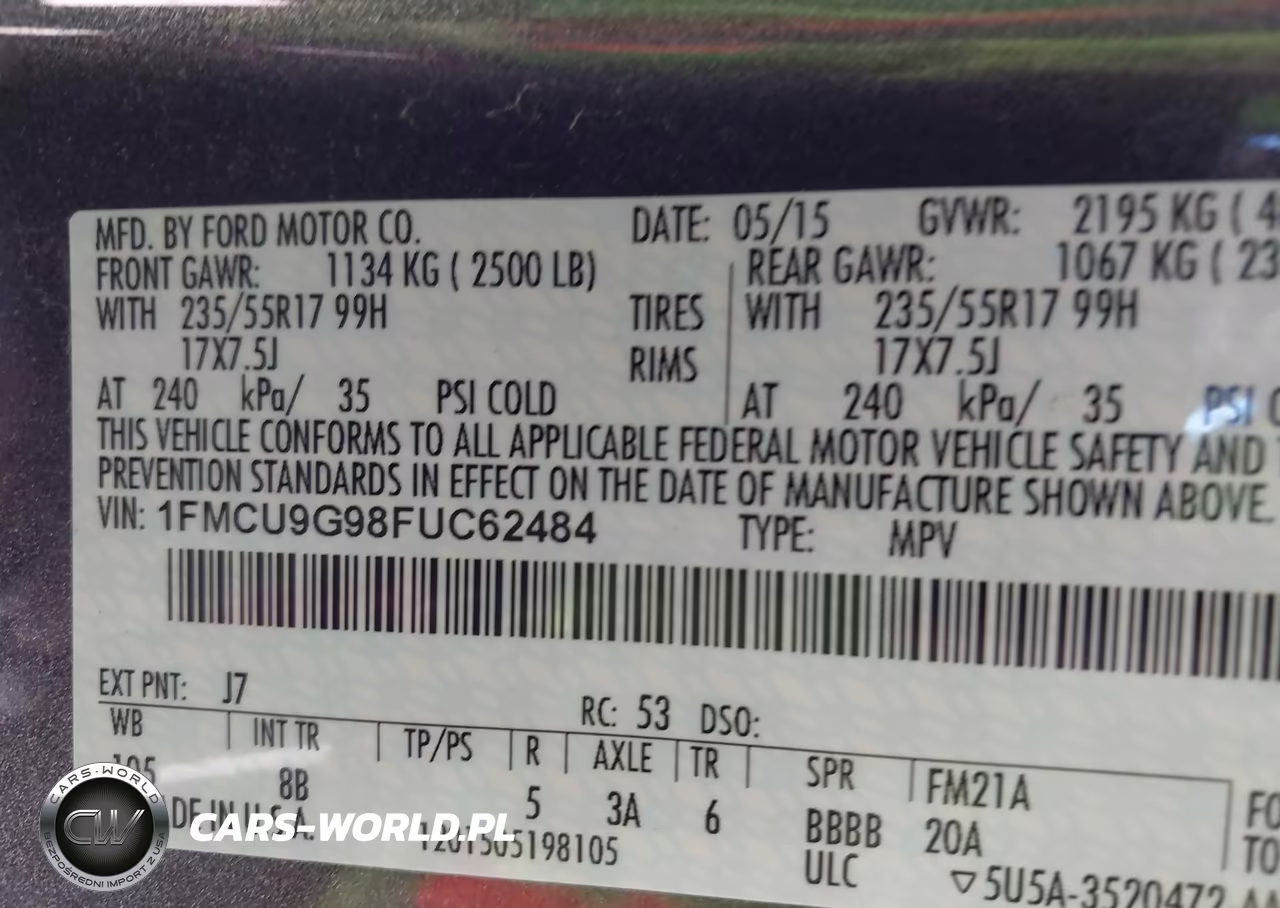 2015 Ford Escape Se VIN:1FMCU9G98FUC62484 - 9