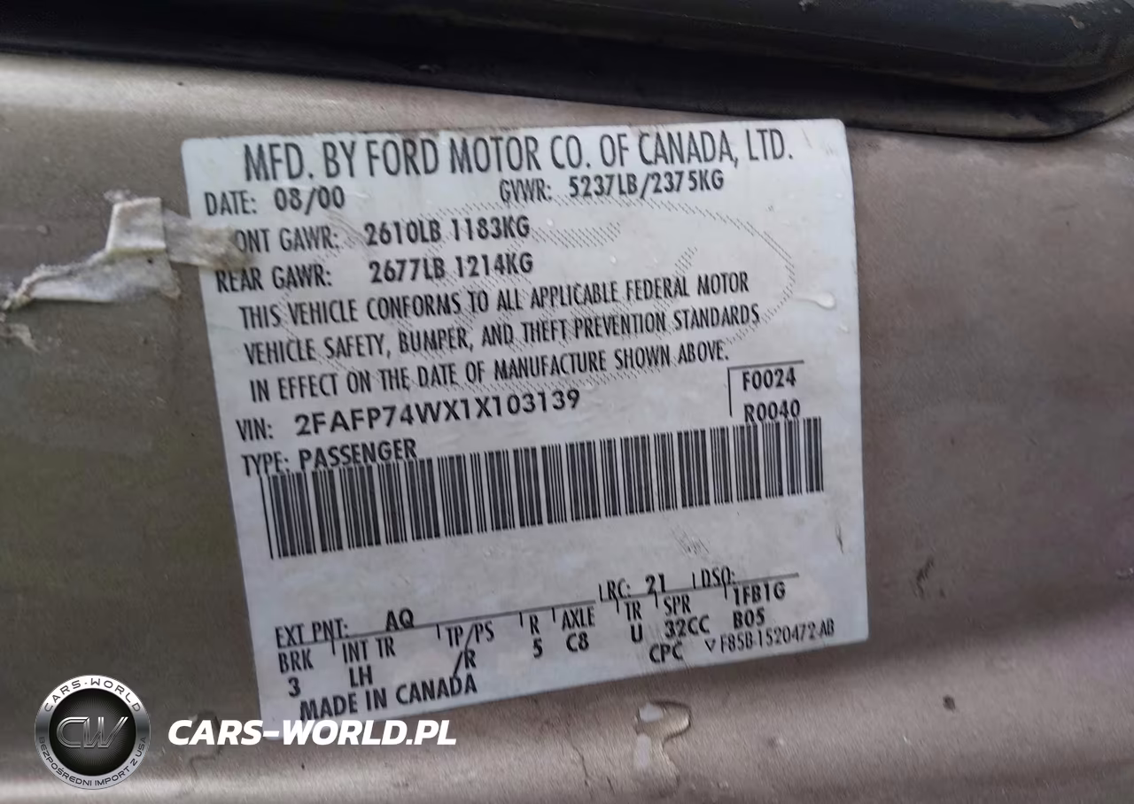 2001 Ford Crown Victoria Lx VIN:2FAFP74WX1X103139 - 9