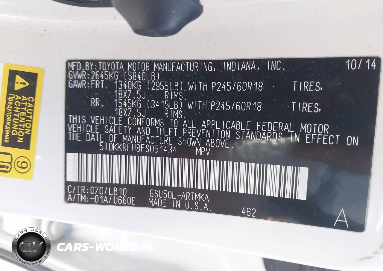 2015 Toyota Highlander Xle V6 VIN:5TDKKRFH8FS051434 - 9