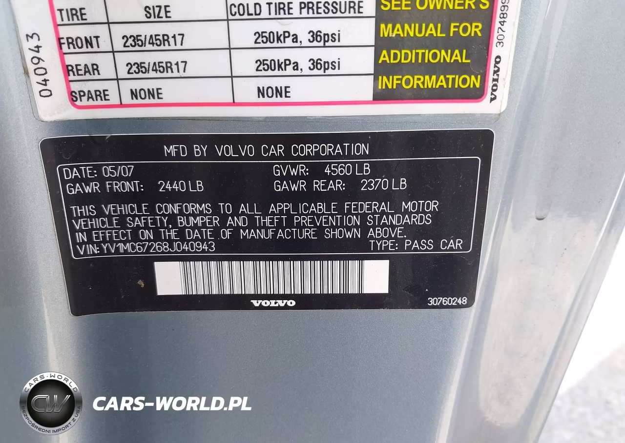 VOLVO C70 VIN:YV1MC67268J040943 - 9