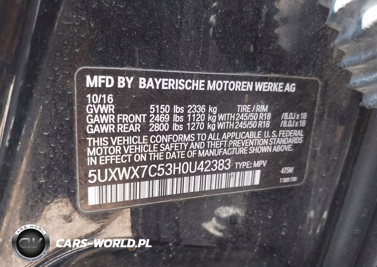 2017 BMW X3 xDrive35I VIN:5UXWX7C53H0U42383 - 9