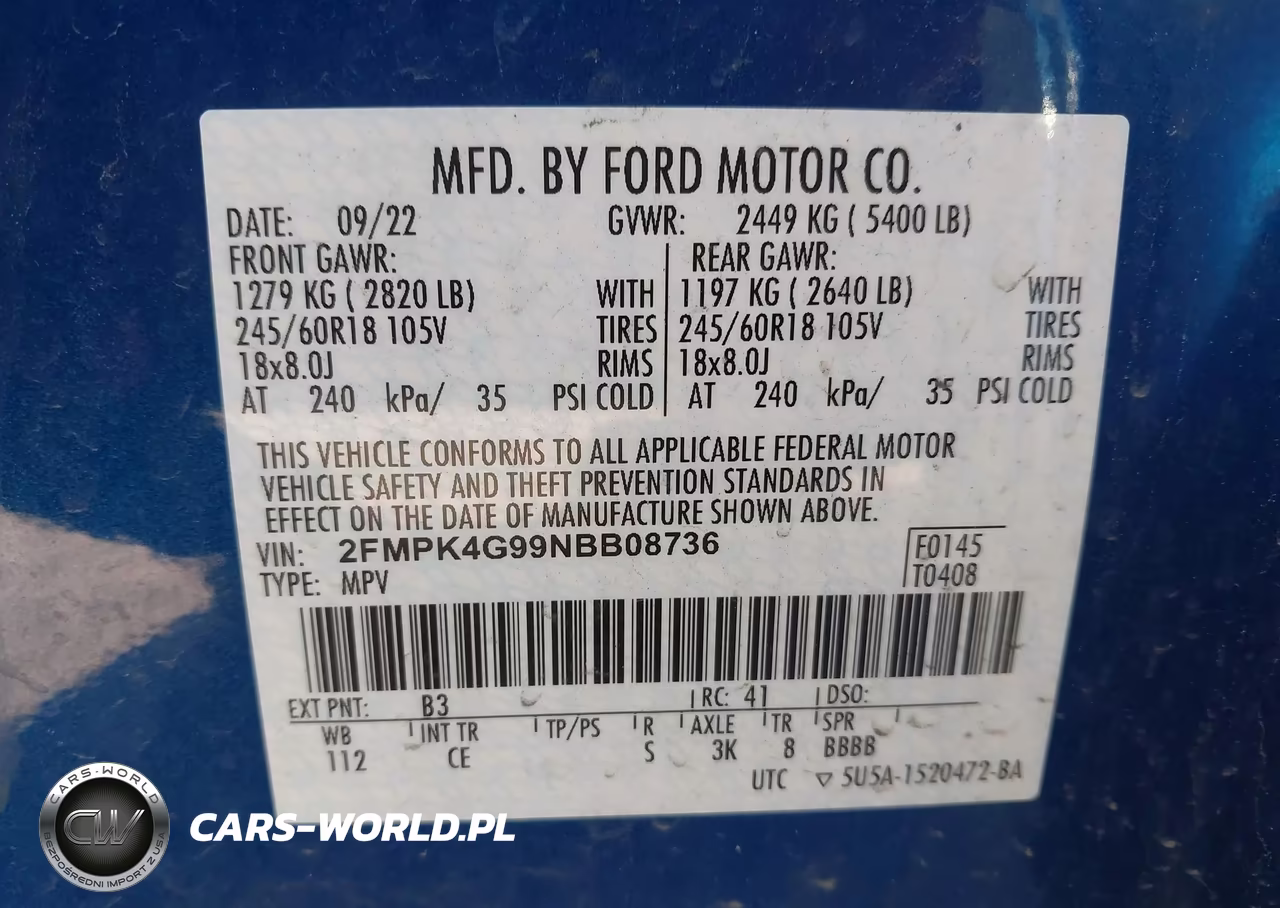 2022 Ford Edge Se VIN:2FMPK4G99NBB08736 - 9