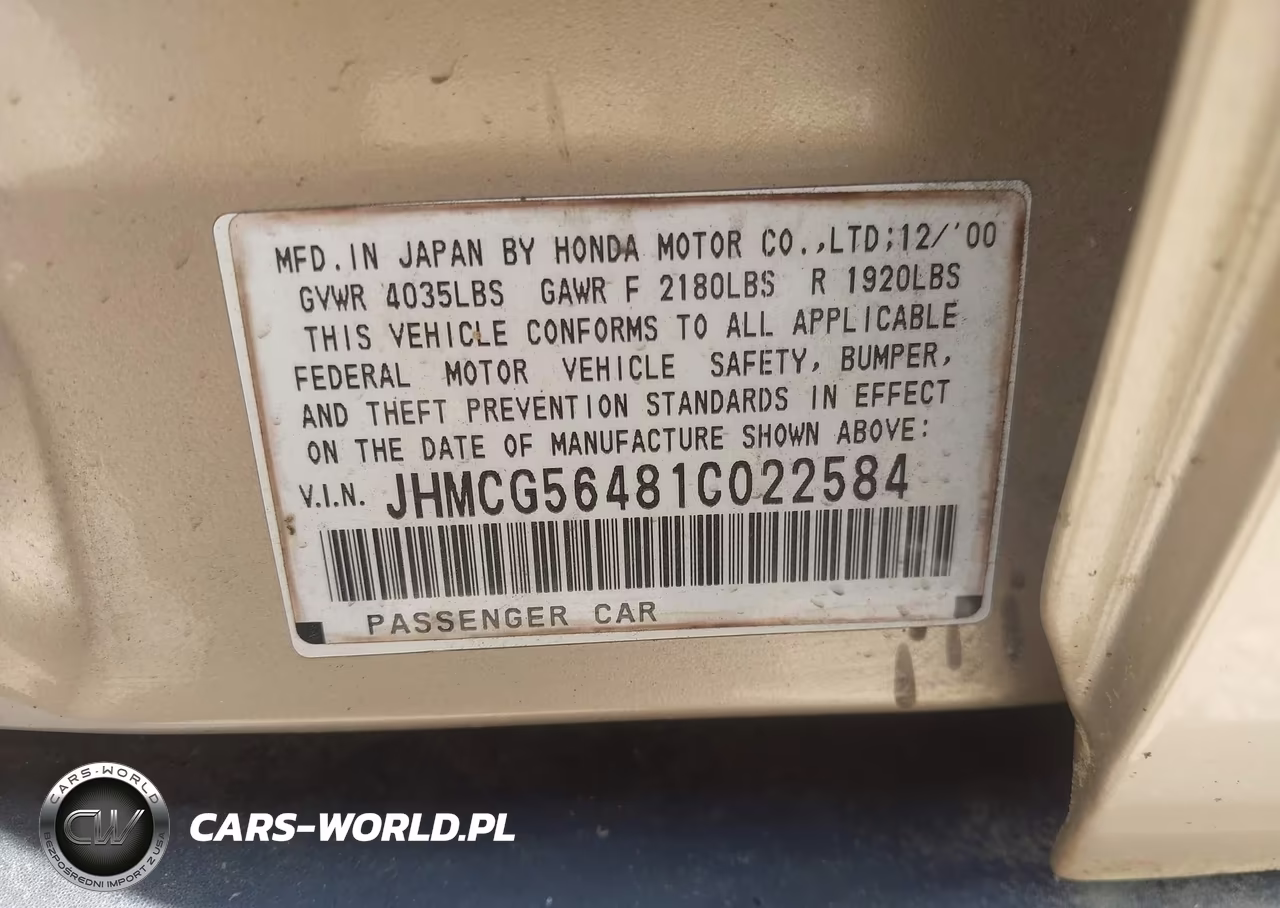 2001 Honda Accord 2.3 Lx VIN:JHMCG56481C022584 - 9