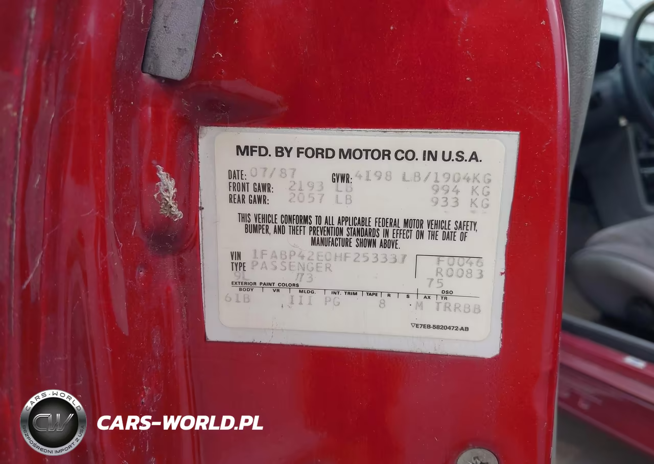 1987 Ford Mustang Gt VIN:1FABP42E0HF253337 - 9