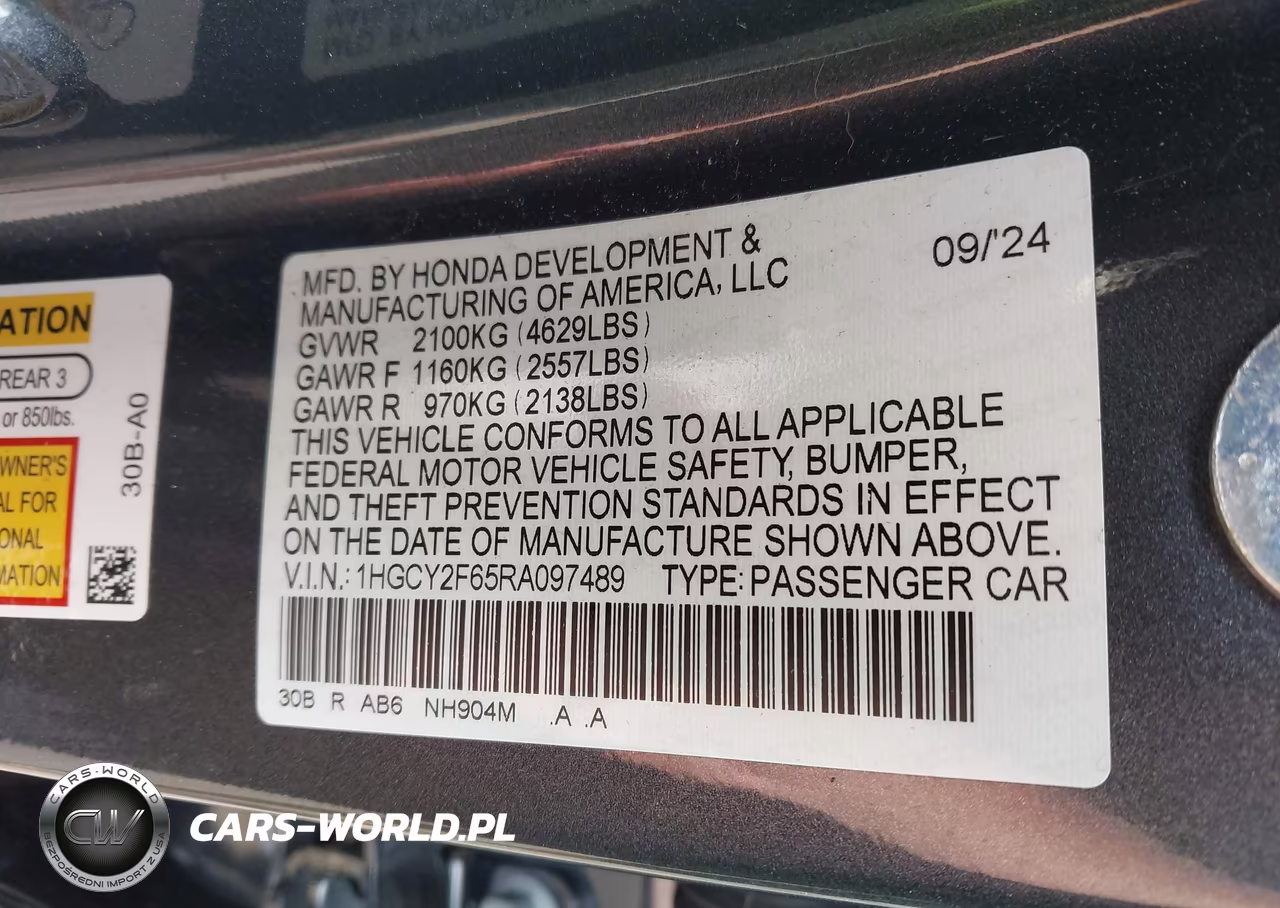 2024 Honda Accord Hybrid Ex-L VIN:1HGCY2F65RA097489 - 9