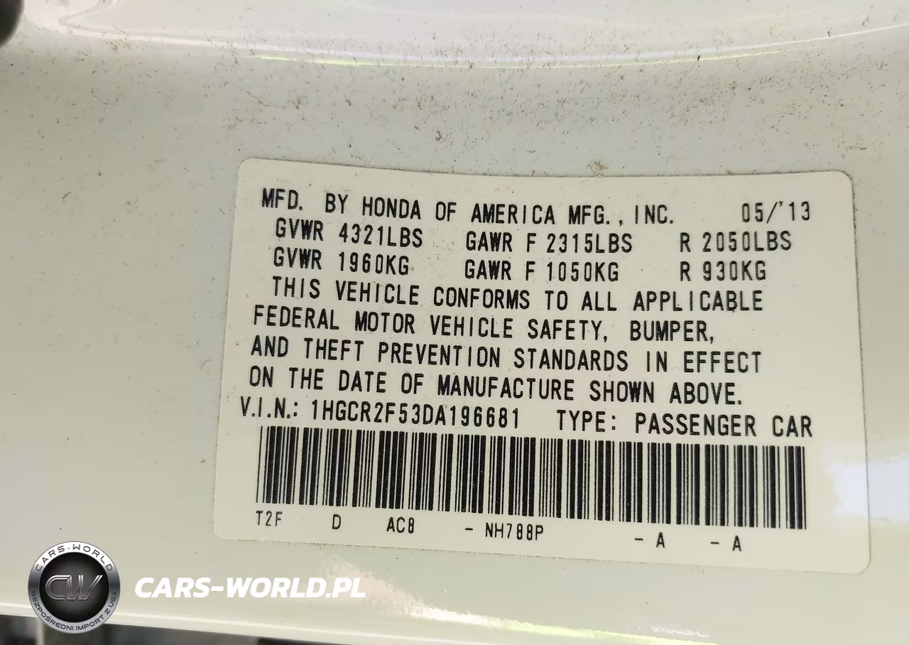2013 Honda Accord Sport VIN:1HGCR2F53DA196681 - 9