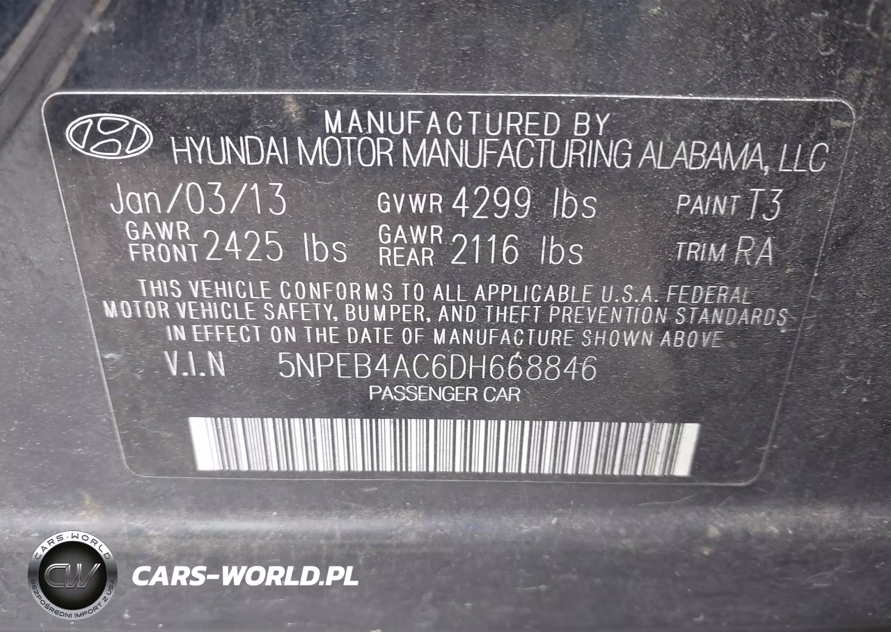 2013 Hyundai Sonata Gls VIN:5NPEB4AC6DH668846 - 9