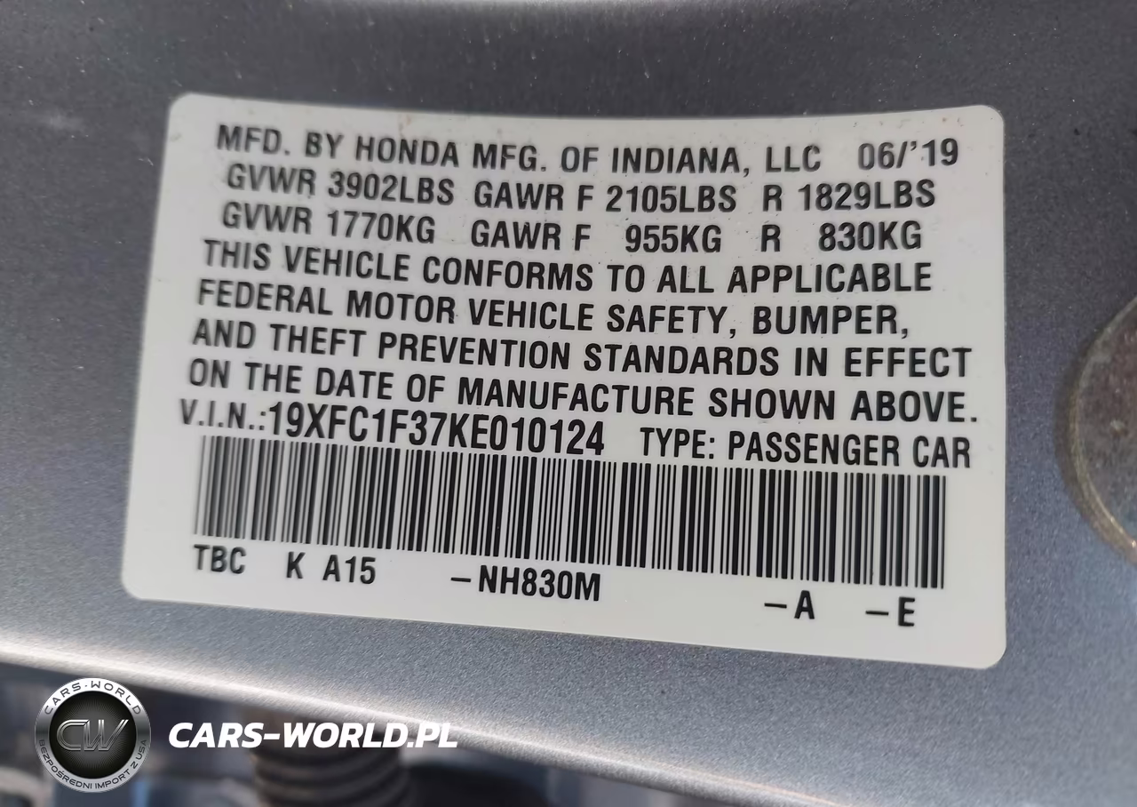 2019 Honda Civic Ex VIN:19XFC1F37KE010124 - 9