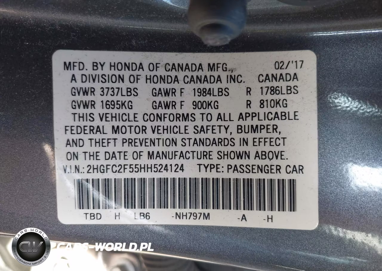 2017 Honda Civic Lx VIN:2HGFC2F55HH524124 - 9